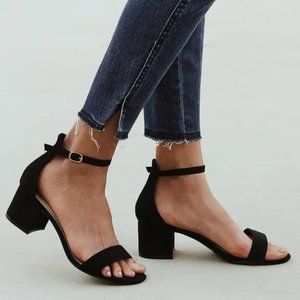 Lulus Harper Black Suede Ankle Strap Heels
